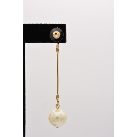 Vintage Dangle Earrings Long Round Faux Pearl Drop White Chunky 1990s BinZ - Picture 9 of 12